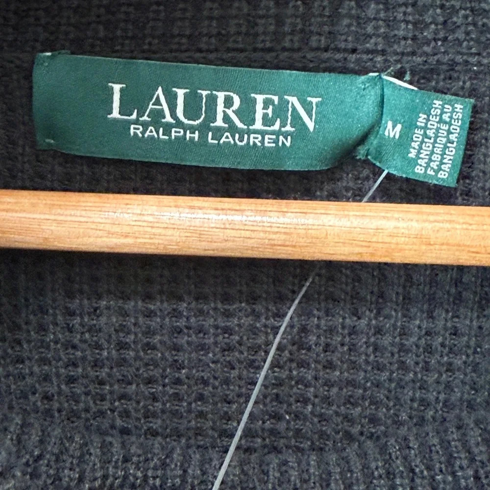 NWT Ralph Lauren Drawstring Cowl Neck Sweater‎ Sz M Black Combed Cotton Slouchy
